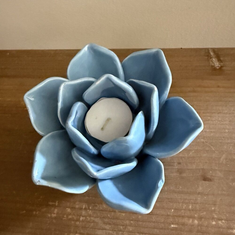 Ceramic Blue lotus flower candle holder